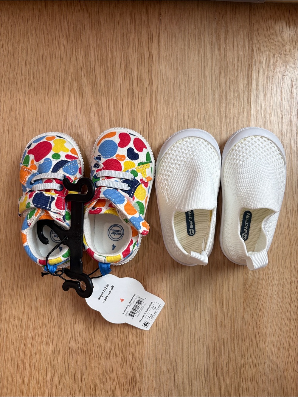 Kids Multi-Color Canvas Sneakers and White Slip-On Set Size 3 and 4 toddler